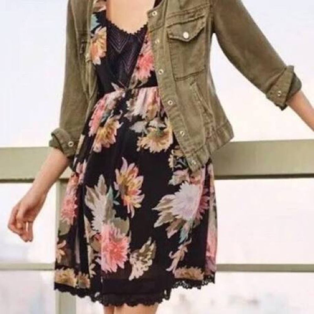 Anthropologie Maeve Black Floral Dress